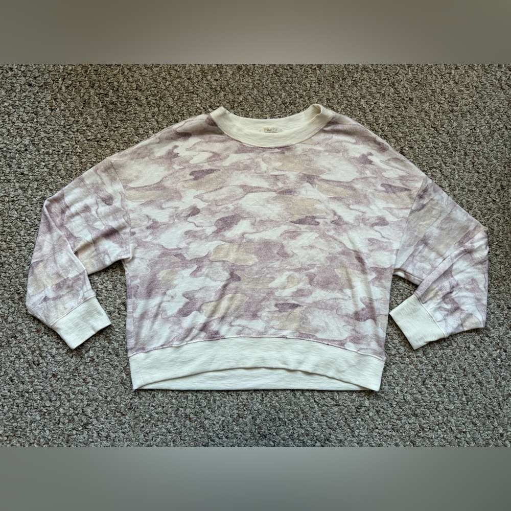 Z Supply Pink Camo Crew Neck Sweat Shirt Size M